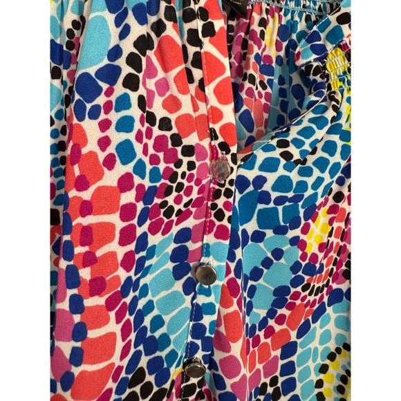 Investments II Womens Size 3X Long Sleeve Blouse Bright Colorful Mosaic Dots Top - Picture 4 of 9